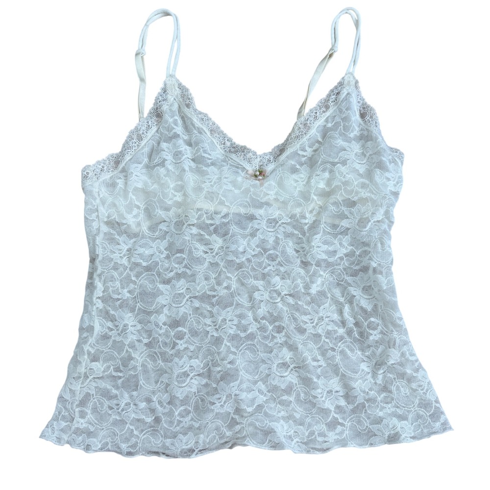 Victoria's Secret Angel Camisole Y2K Floral Lace Bow Sheer Top M Ivory